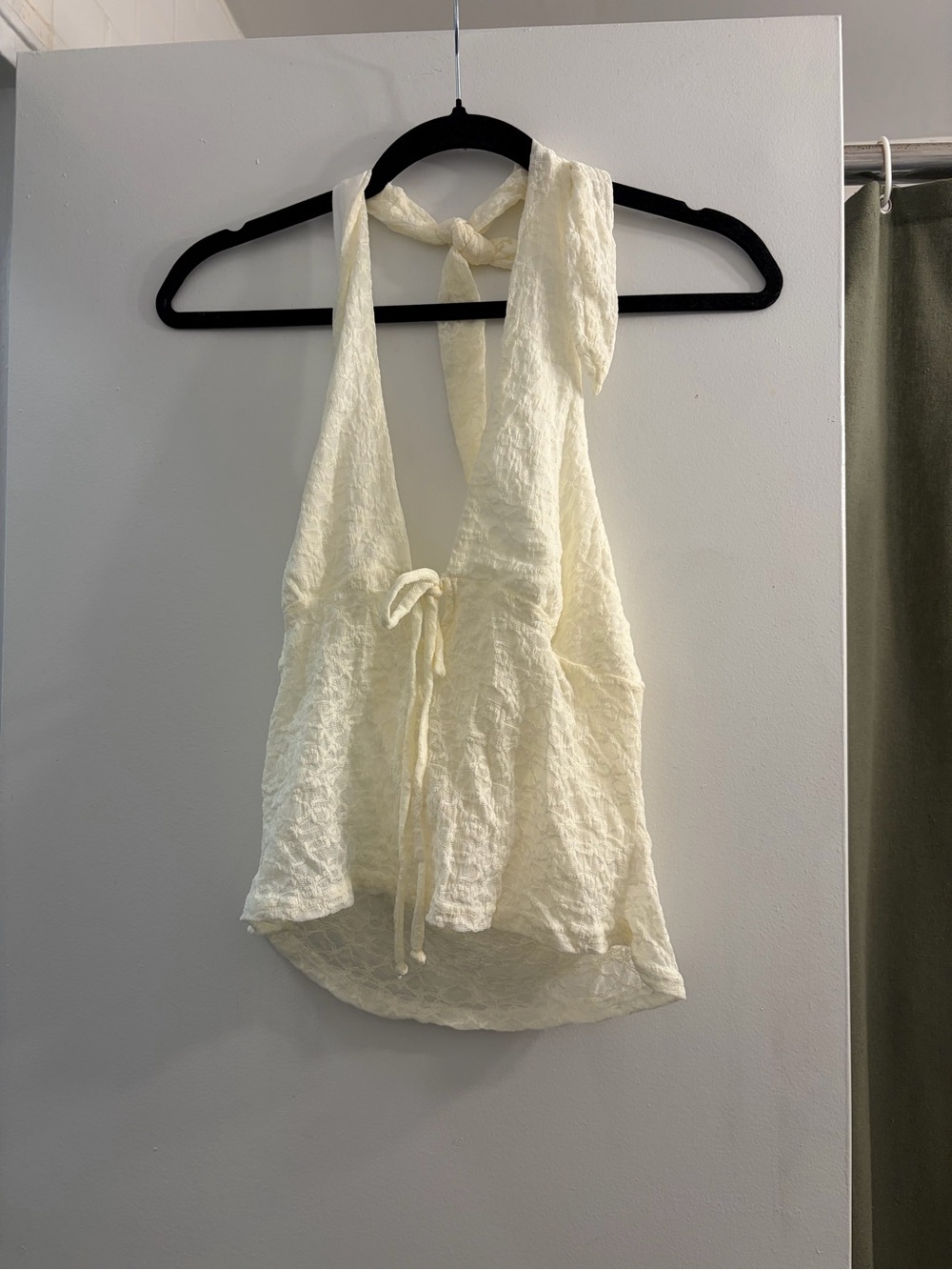 See You Monday Ivory Lace Halter Tie Top